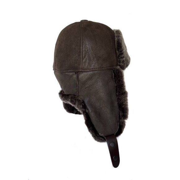 Shearling Sheepskin Leather Trapper Hat Aviator | Winter Hat | Ushanka - Picture 2 of 7